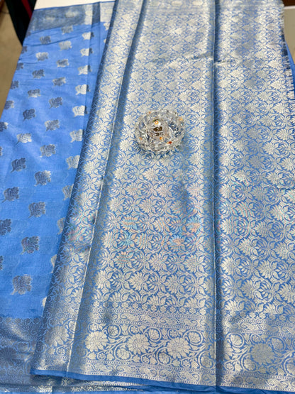 Semi Dupion Silk Saree with Zari Buta Motifs and Contrast Border for Women