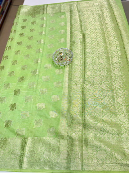 Semi Dupion Silk Saree with Zari Buta Motifs and Contrast Border for Women