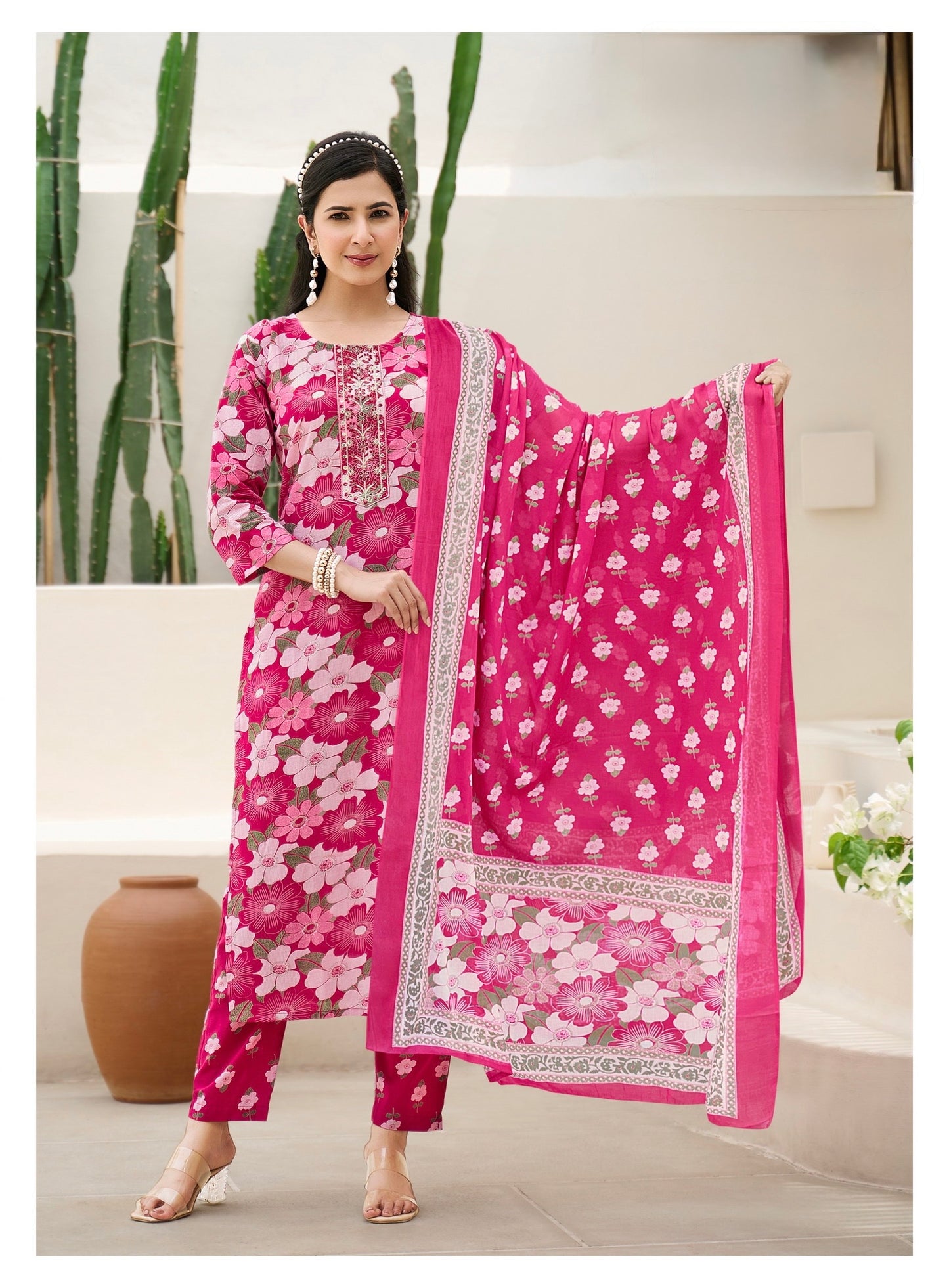 Cotton Printed Suit Set with Embroidery – 3-Piece Set with Dupatta (XXL to 4XL)