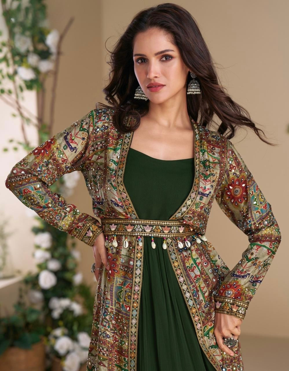 Real Georgette Gown with Hand-Embroidered Real Silk Shrug – Janvi 2-Piece Set for Women (Free Size)