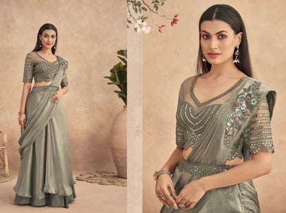 fancy ready to wear saree with unstitched net blouse Mani’s Ready to Wear