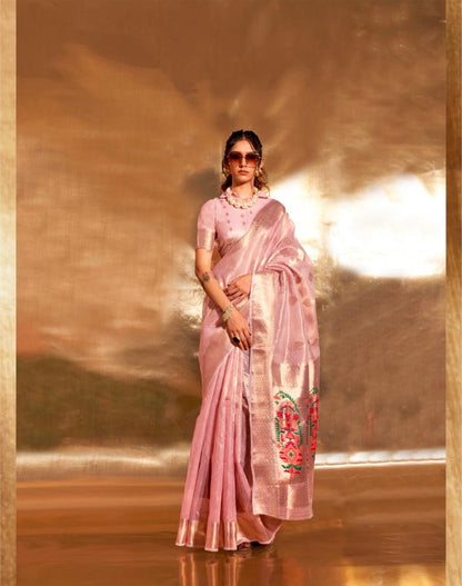 Korra Tissue Saree with Paithani Zari Weaving, Paithani Pallu and Heavy Blouse – Wedding Wear