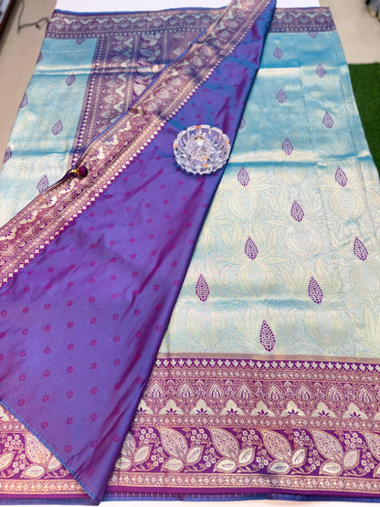 Kanjivaram Soft Silk Saree with Meenakari Weaving, Broad Pattu and Potli Tassels – Wedding Silk Saree for Women