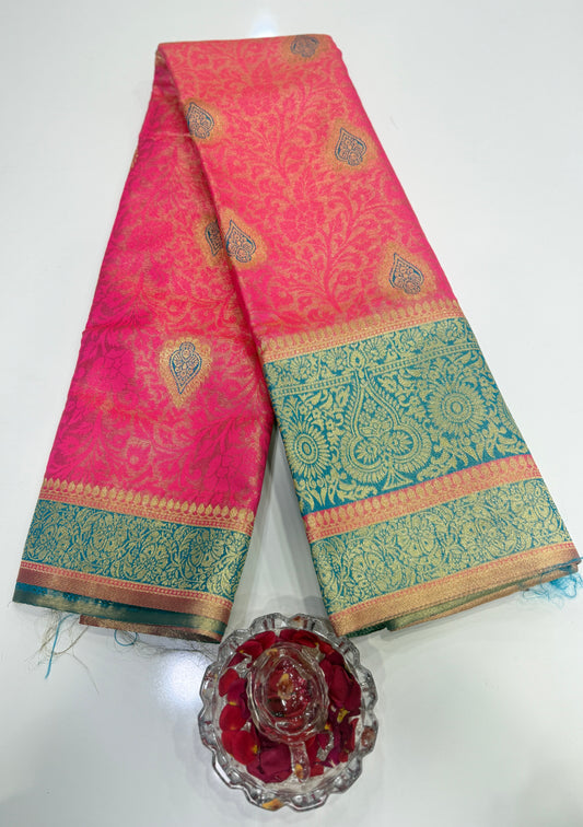 Pure Soft Silk Saree with Rich Zari Weaving and Multicolor Thread Work, Running Silk Blouse