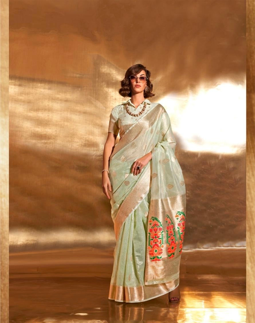 Korra Tissue Saree with Paithani Zari Weaving, Paithani Pallu and Heavy Blouse – Wedding Wear