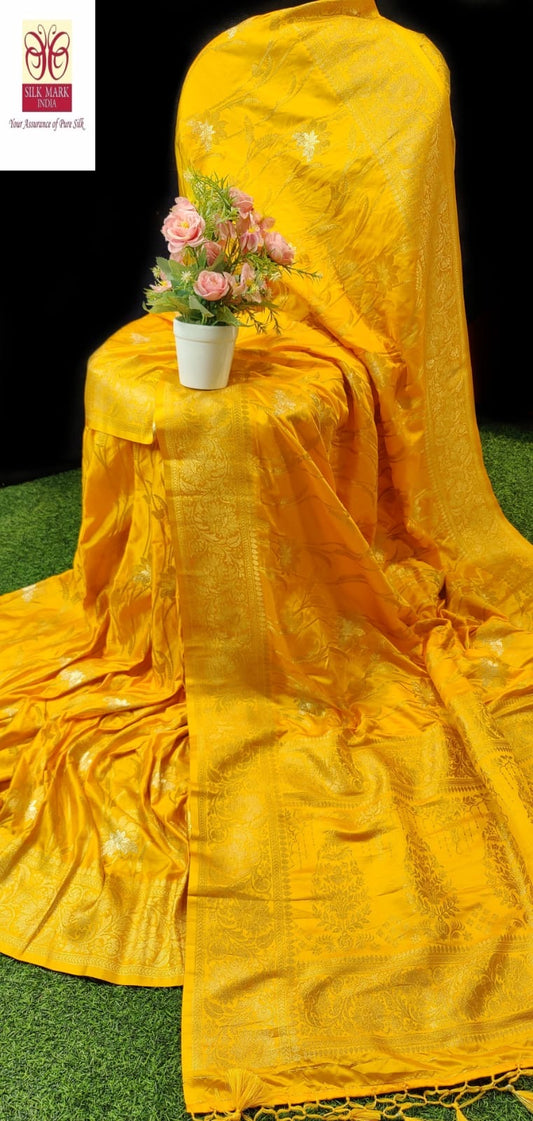 Pure Gajji Banarasi Saree for Women – All-Over Jaal Weaving, Silk Mark Certified with Blouse Piece