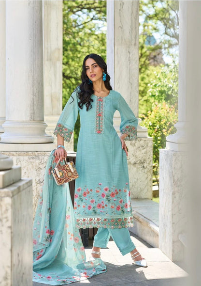 Pure Linen Kurti Pant Set with Zari Digital Print Dupatta – Pakistani Style Women’s Ethnic Wear