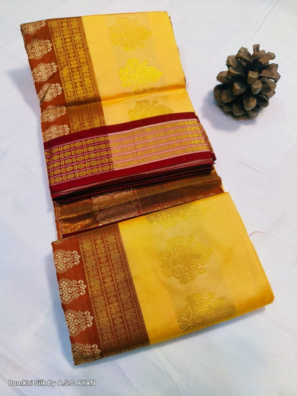 Bomkai Silk Saree with Achal Multi-Color Work and Golden Jari Butta Border – With Blouse Piece for Women