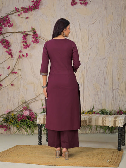 Cotton printed suit set for women with geometric yoke print, matching pant and dupatta