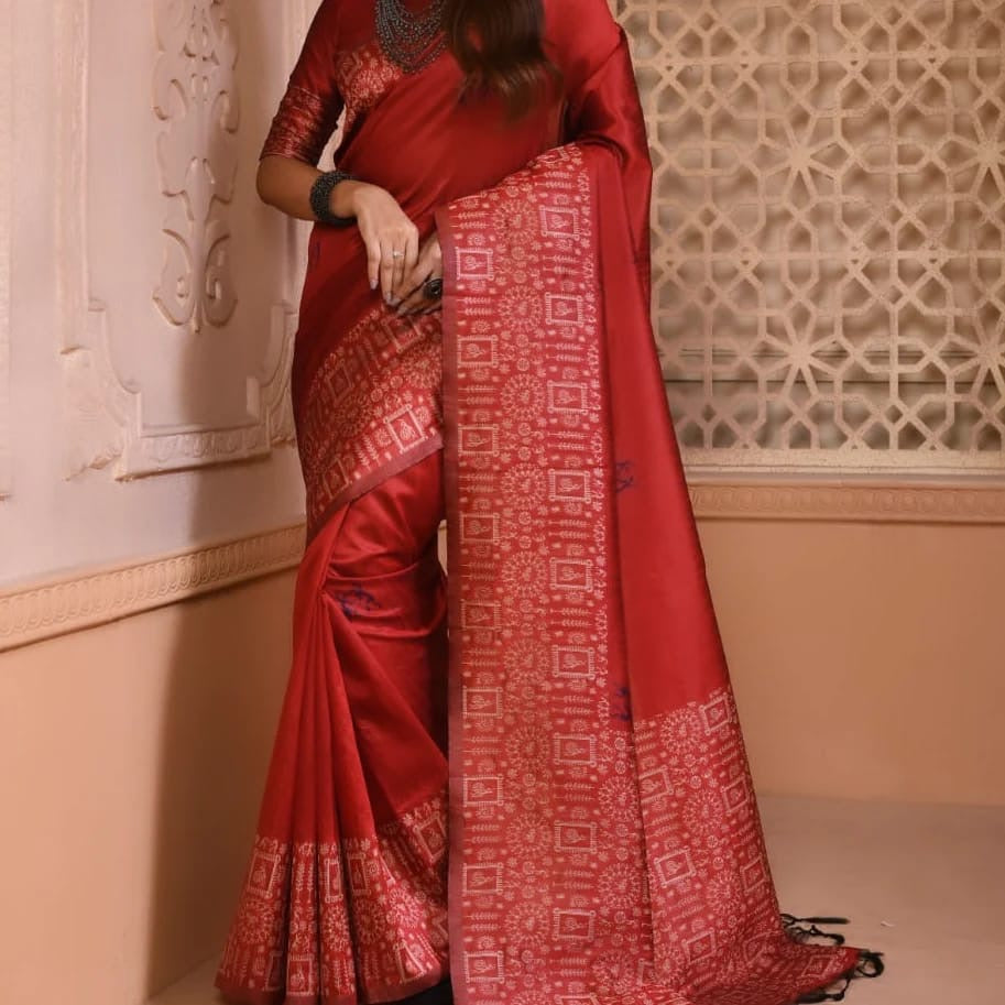 Banglori Handloom Raw Silk Saree with Rich Weaving Pallu and Blouse Piece for Women