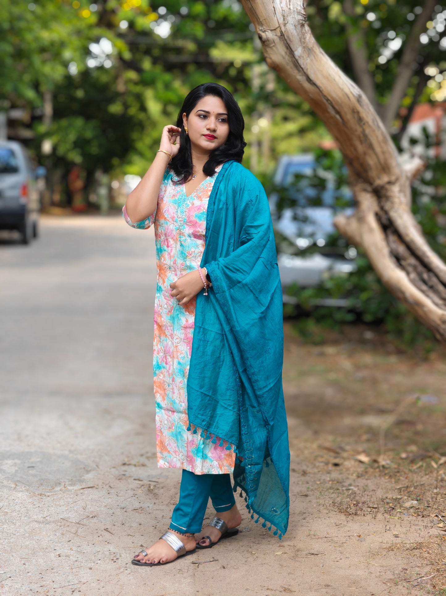 Handcrafted Modal Silk Kurti with Pant & Heavy Work Dupatta – Sizes M to 3XL