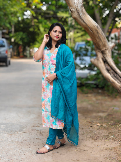 Handcrafted Modal Silk Kurti with Pant & Heavy Work Dupatta – Sizes M to 3XL