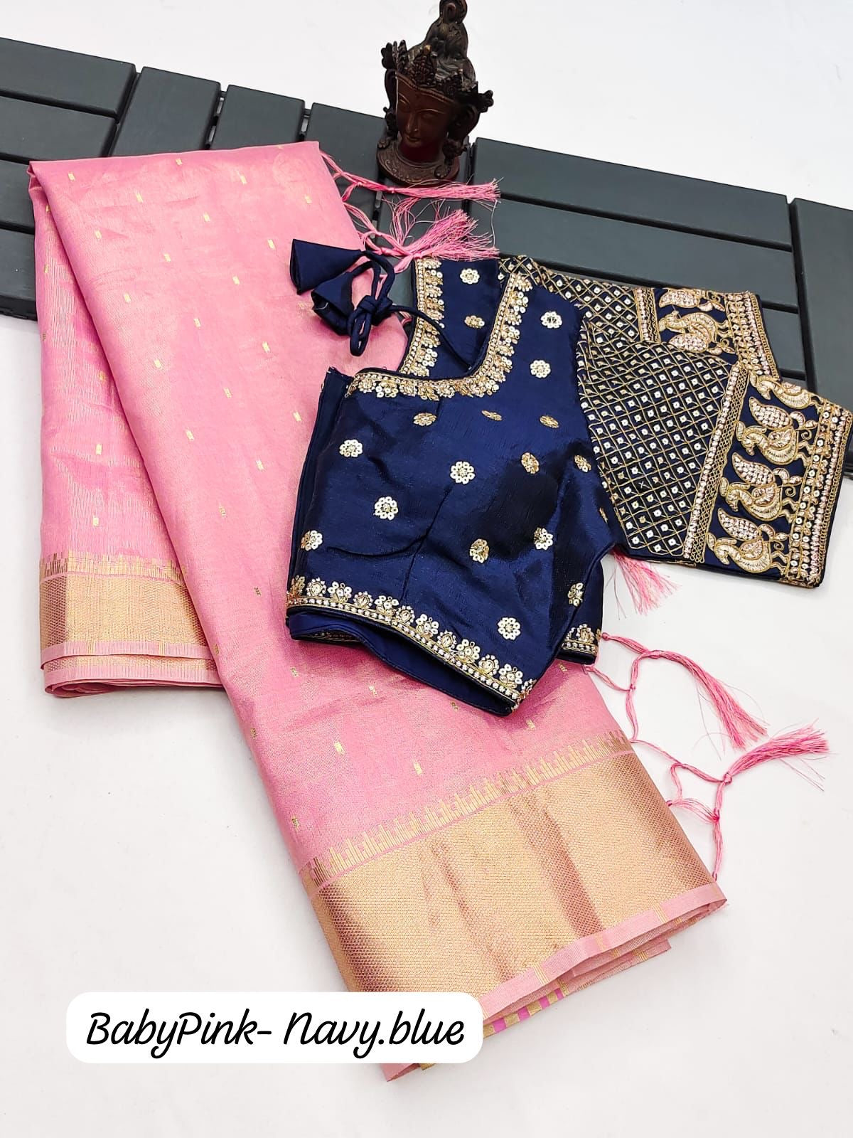 Soft Tissue Silk Saree with Small Butti Design, Embroidered Blouse up to Size 42 or Plain Silk Blouse