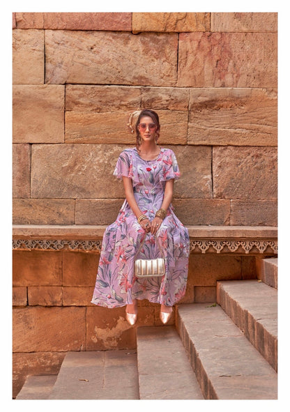 Premium Chiffon Floral One-Piece Dress – Women’s Summer Wear (L to 3XL)