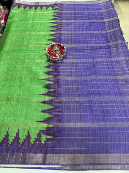 Semi Tussar Silk Saree with Contrast Border and Tassel Pallu for Women