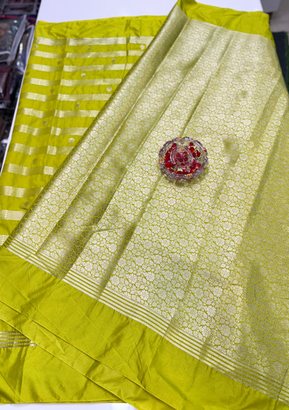 Banarasi Semi Katan Silk Saree with Meenakari Satin Border and Gold Zari Weaving – Traditional Festive Saree for Women