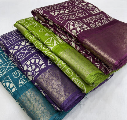 Cotton Crepe Saree with Sequence Work and Batik Print – Running Blouse Included