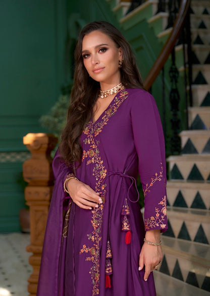 Women’s Roman Silk Angrakhha Kurti Set with Embroidery and Organza Dupatta – XL to XXL