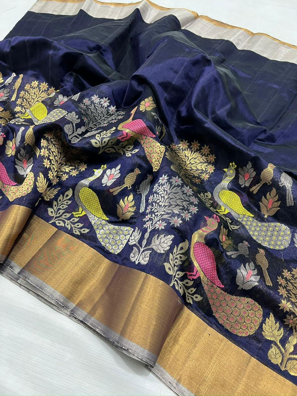 Pattu Pure Chanderi Silk Saree with All-Over Minakari Jaal Work