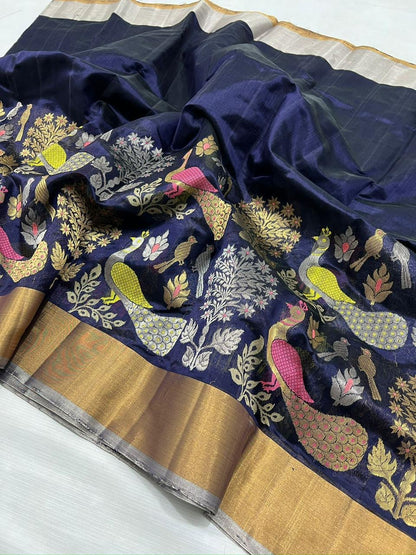 Pattu Pure Chanderi Silk Saree with All-Over Minakari Jaal Work