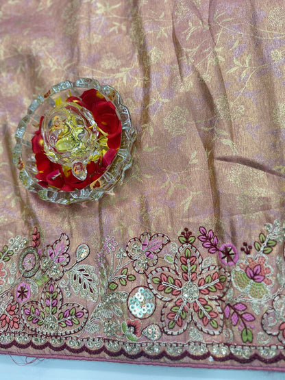 Tissue Silk Saree with Embroidery, Sequin, and Mirror Work Border – Festive Saree for Women