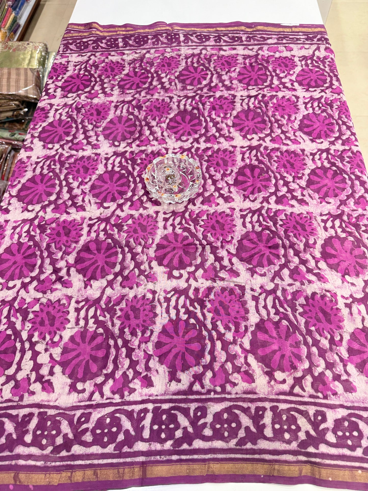 Pure Chanderi Silk Saree with Intricate Handblock Print and Blouse Piece – Traditional Wear for Women