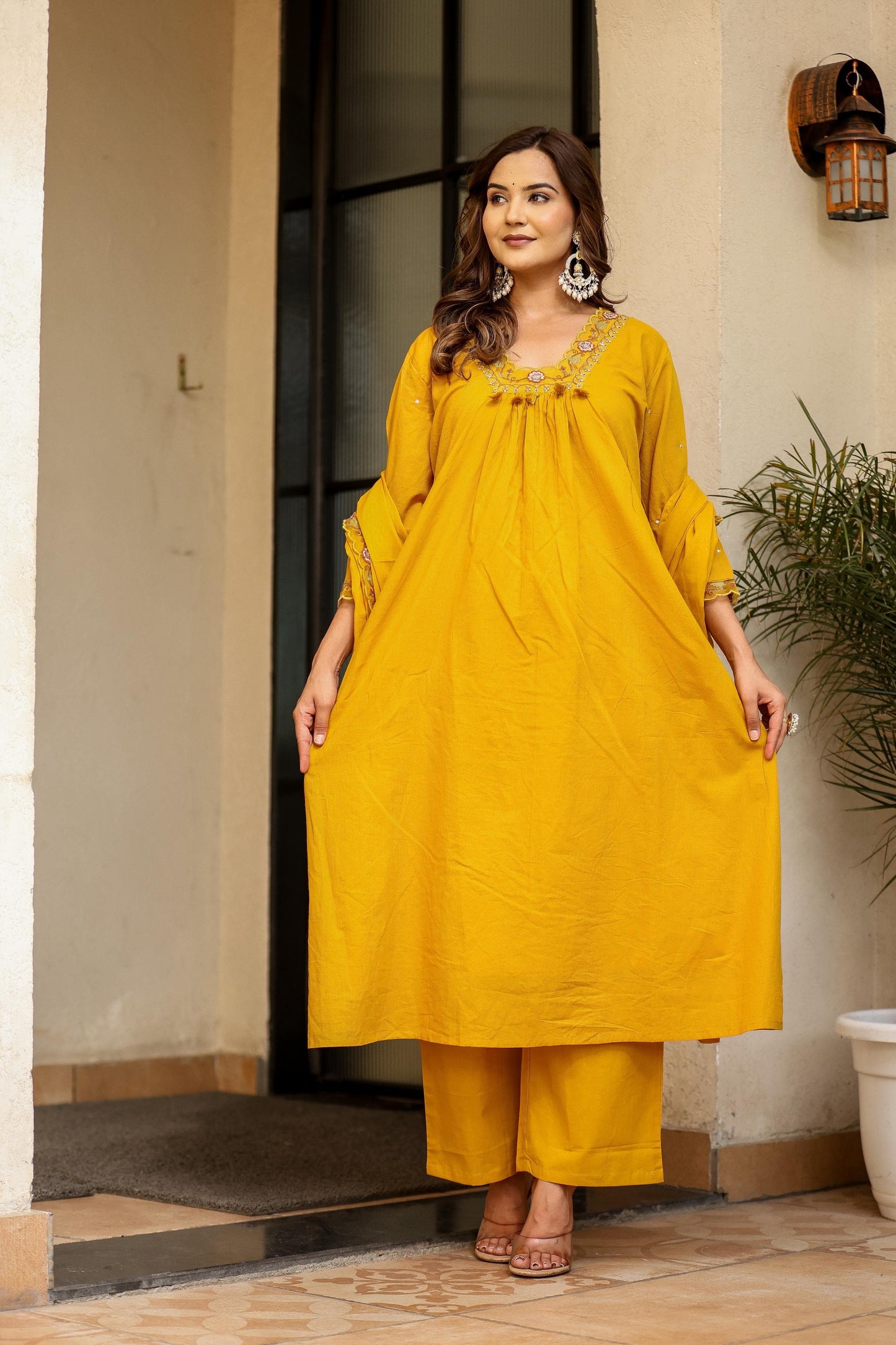 Salli Cotton Kurta Pant Dupatta Set with Embroidery Work – Soft Cotton Ethnic Suit for Women (Sizes 38–46)