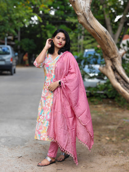 Handcrafted Modal Silk Kurti with Pant & Heavy Work Dupatta – Sizes M to 3XL