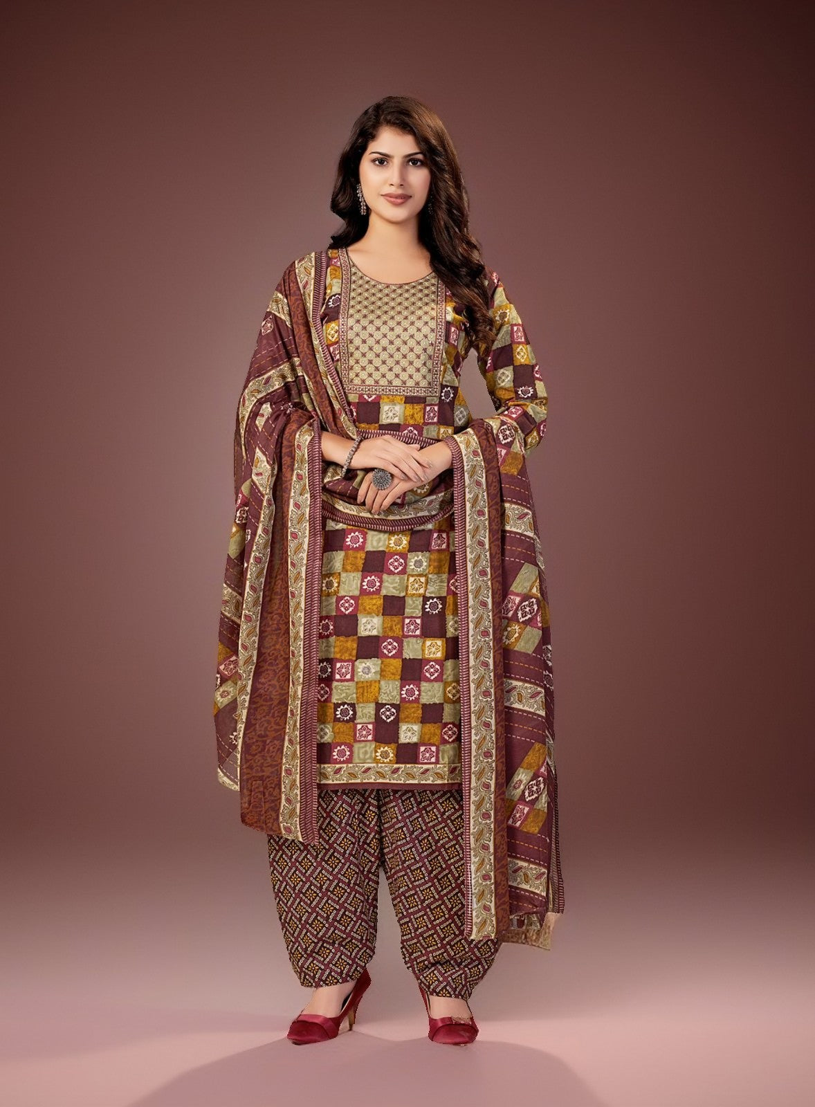 Muska Cotton Embroidered Kurta Patiala Suit Set with Malmal Dupatta for Women