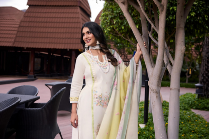 Organza Embroidered Kurti Pant Set with Sequins and Printed Cotton Dupatta for Women