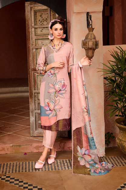 Tissue Shimmer Kurti Pant Set with Dupatta and Handwork Detailing – M to 2XL Sizes