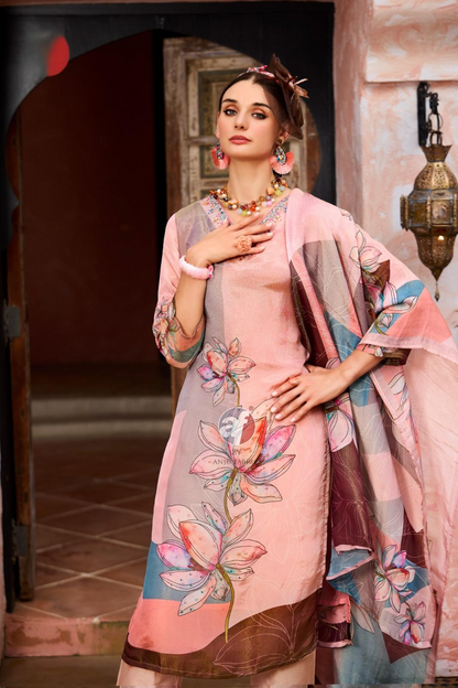 Tissue Shimmer Kurti Pant Set with Dupatta and Handwork Detailing – M to 2XL Sizes