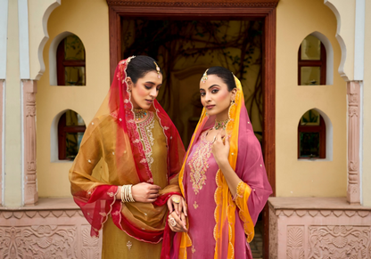 Burberry Silk Kurta Pant Set with Fancy Work and Organza Double-Tone Dupatta for Women