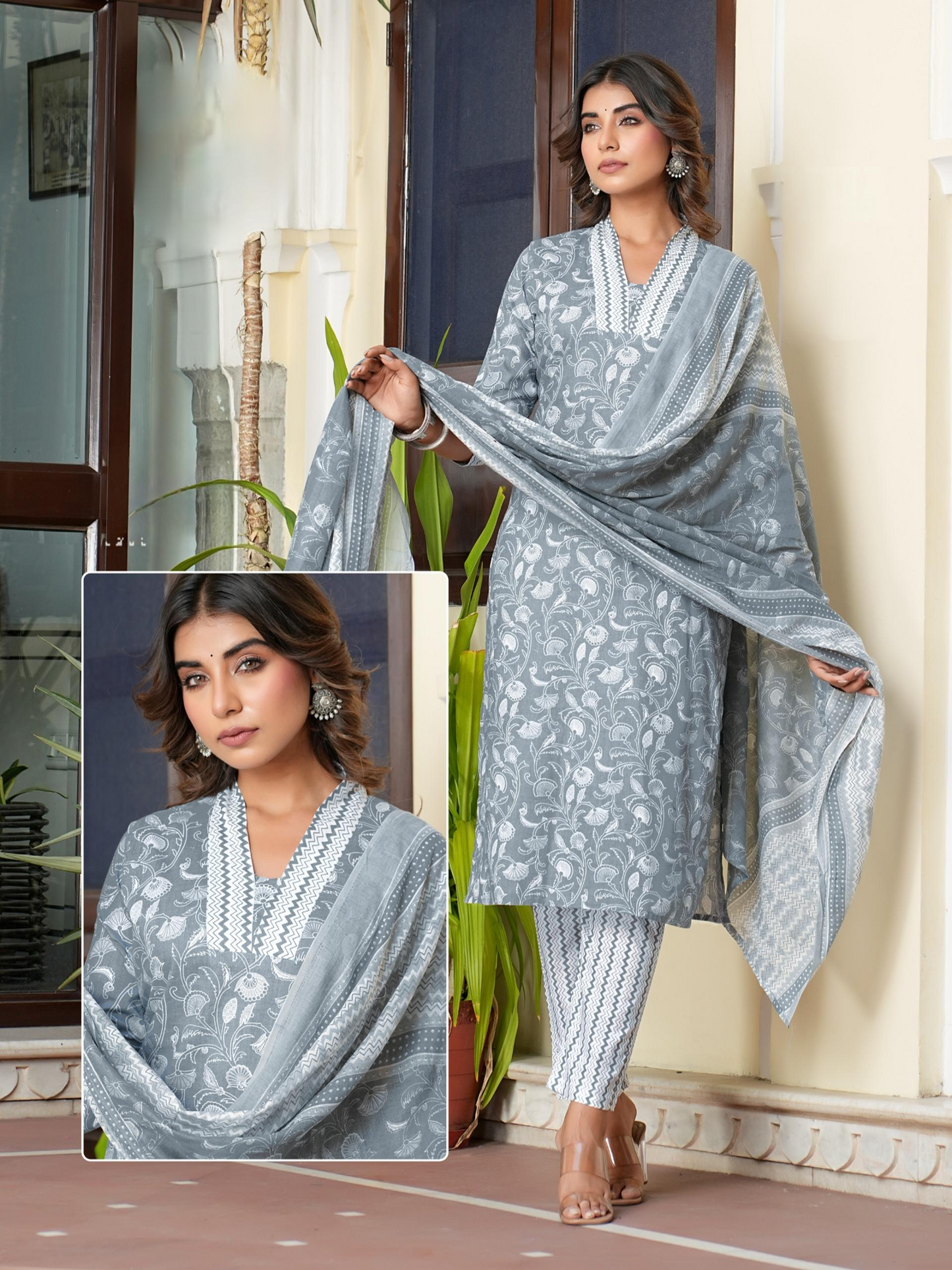 Cotton Print Kurta Pant Dupatta Set for Women with Mul Dupatta – Plus Size Options 2XL to 5XL