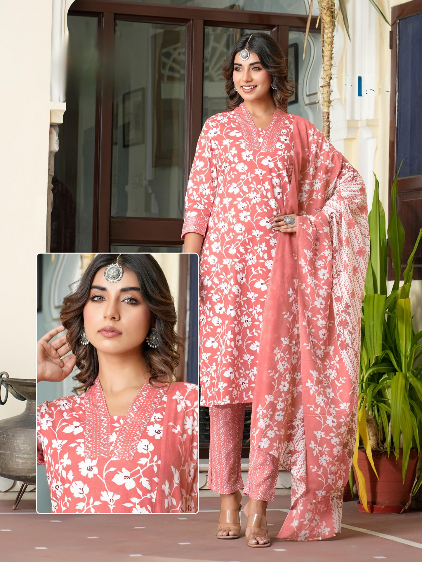 Cotton Print Kurta Pant Dupatta Set for Women with Mul Dupatta – Plus Size Options 2XL to 5XL