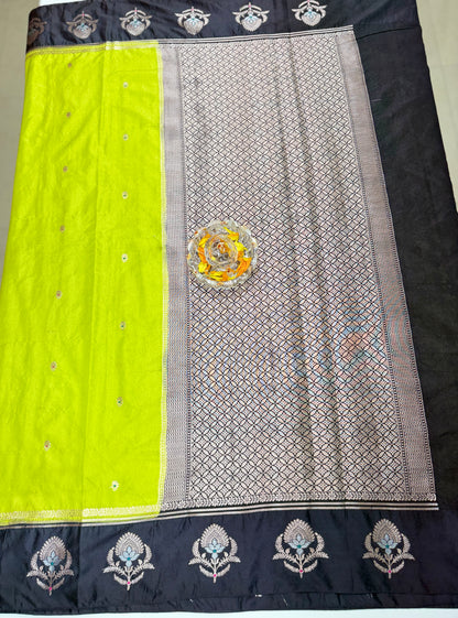 Banarasi Semi Raw Mango Silk Saree with Zari Buta Meenakari Work and Brocade Blouse – Festive Wear
