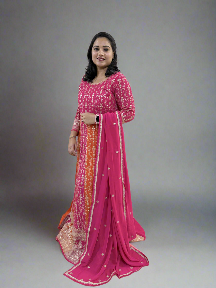 Real Georgette Free Size Embroidered Dress with Embroidered Dupatta – Festive Ethnic Set for Women