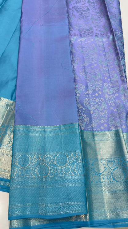 Handloom Kanchi Silk Saree with Silver Zari Double Warp in Blue for Women