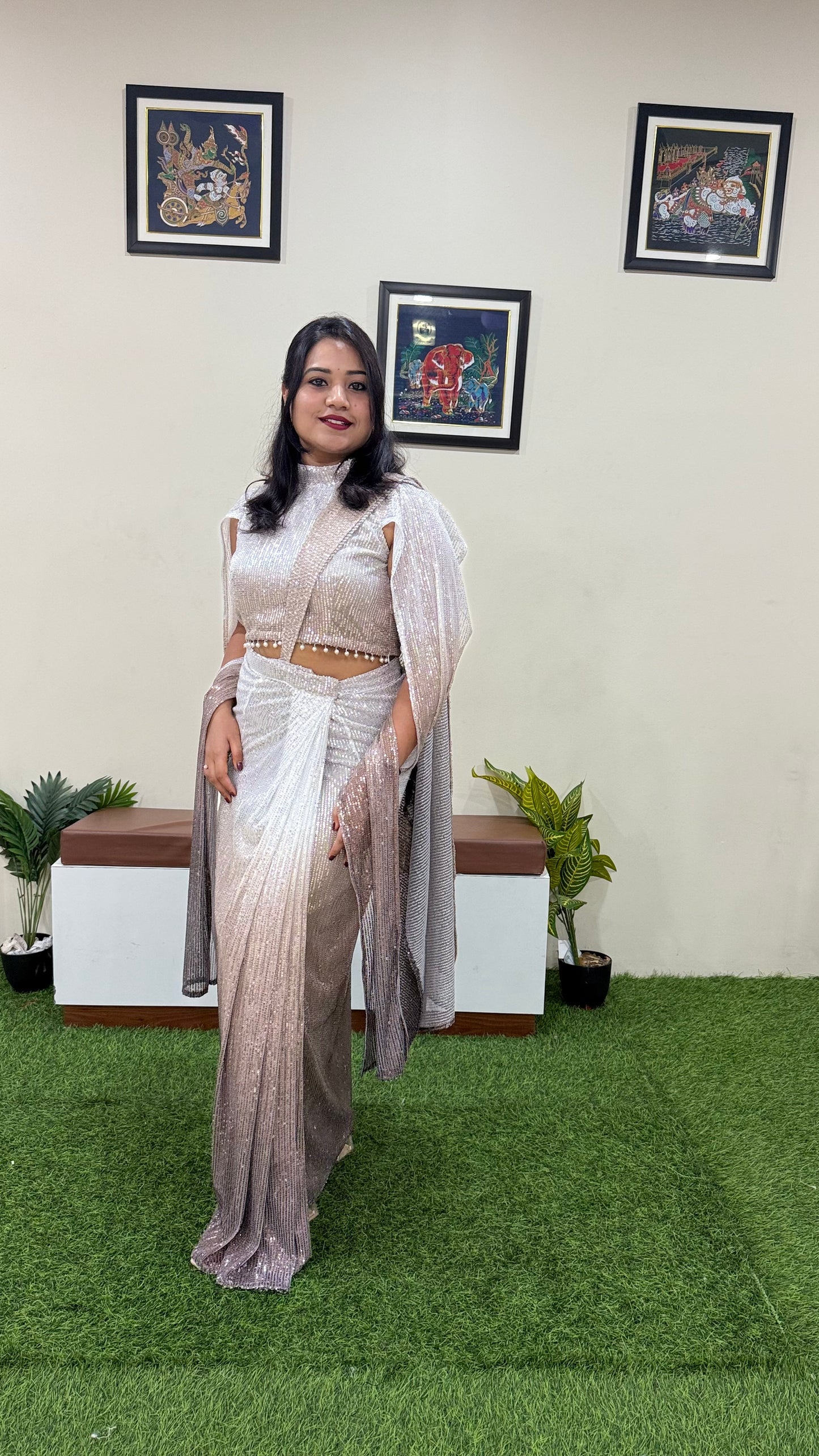 Ombre Power Net Sequin Embellished Lehenga Saree with Blouse for Women – Wedding & Party Wear