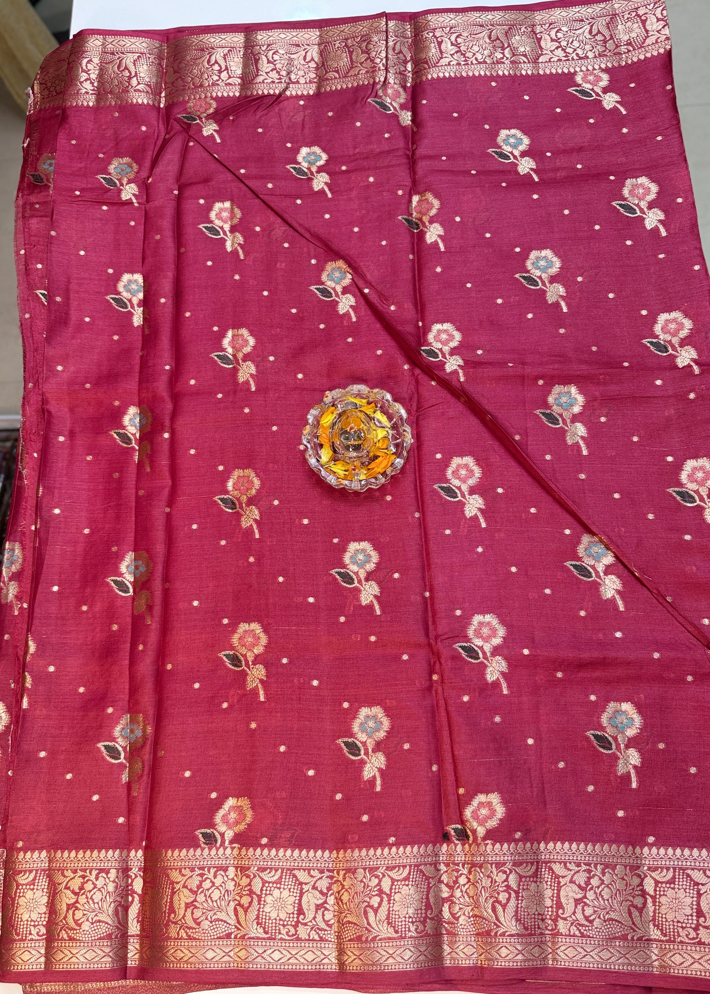 Pure Tussar Silk Jamdani Saree with Multicolor Zari Buta and Rich Pallu – Silk Mark Certified