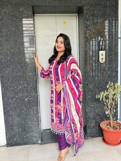 Crepe Kurta Pant Dupatta Set with Beautiful Detailing Work for Women – Sizes M to XXL