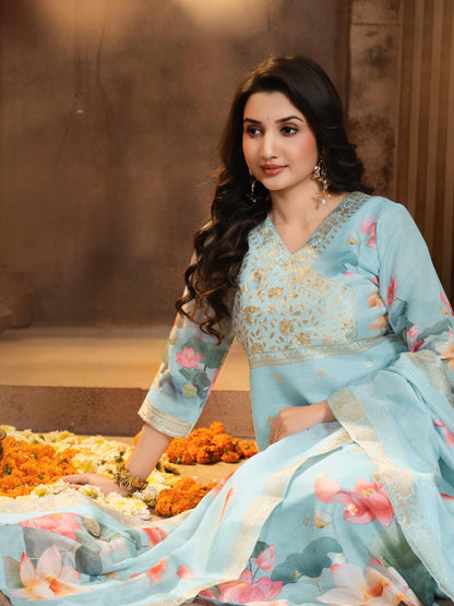 Chanderi Jacquard Straight Kurta Pant Set with Digital Print Dupatta – Women’s Ethnic Wear