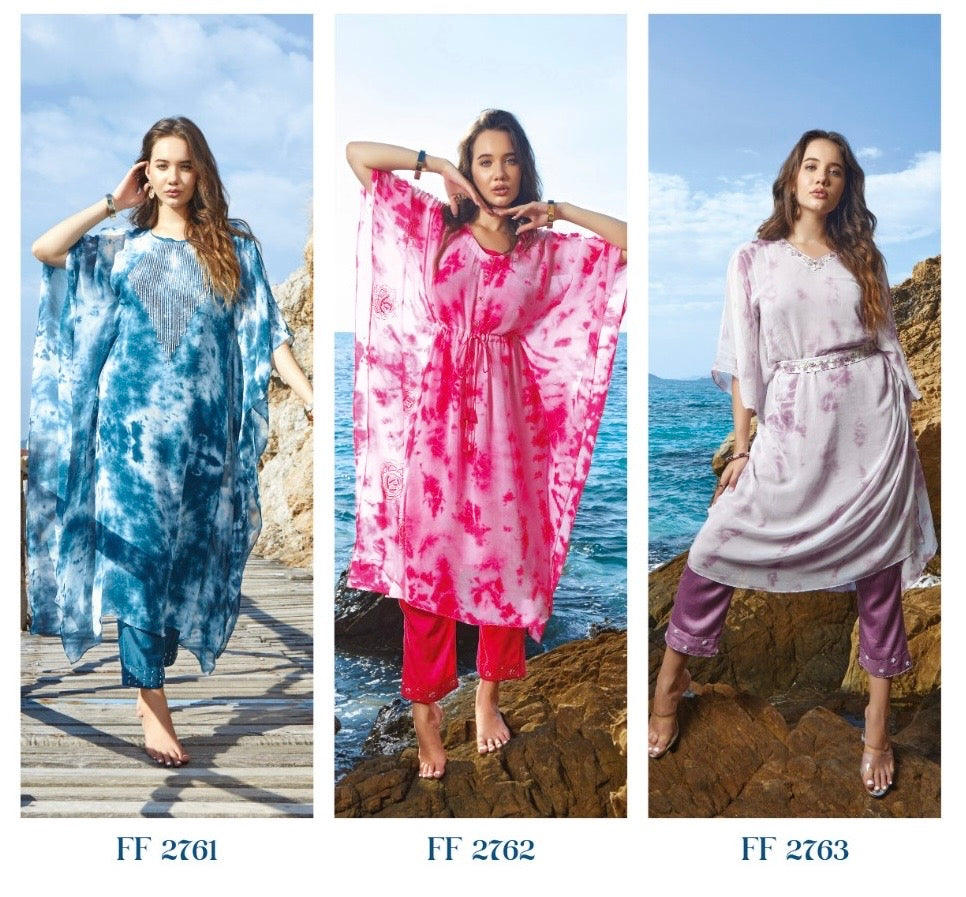 Pure Georgette Kaftan with Cotton Satin Pant and Hand Work for Women