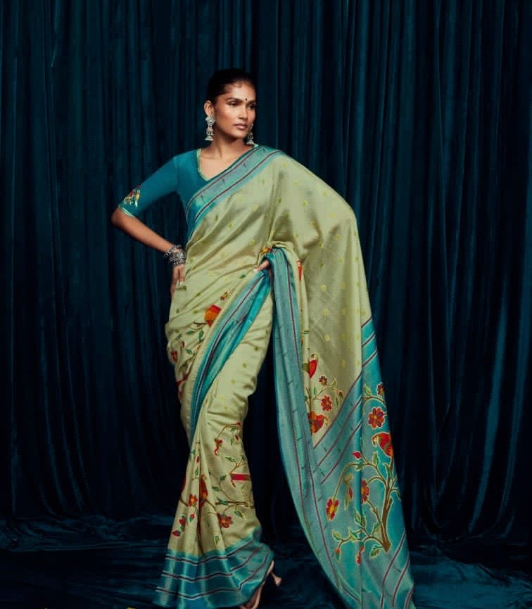 Soft Brasso Printed Saree with Fancy Border, Tassel Pallu and Work Blouse for Women – Party and Festival Wear