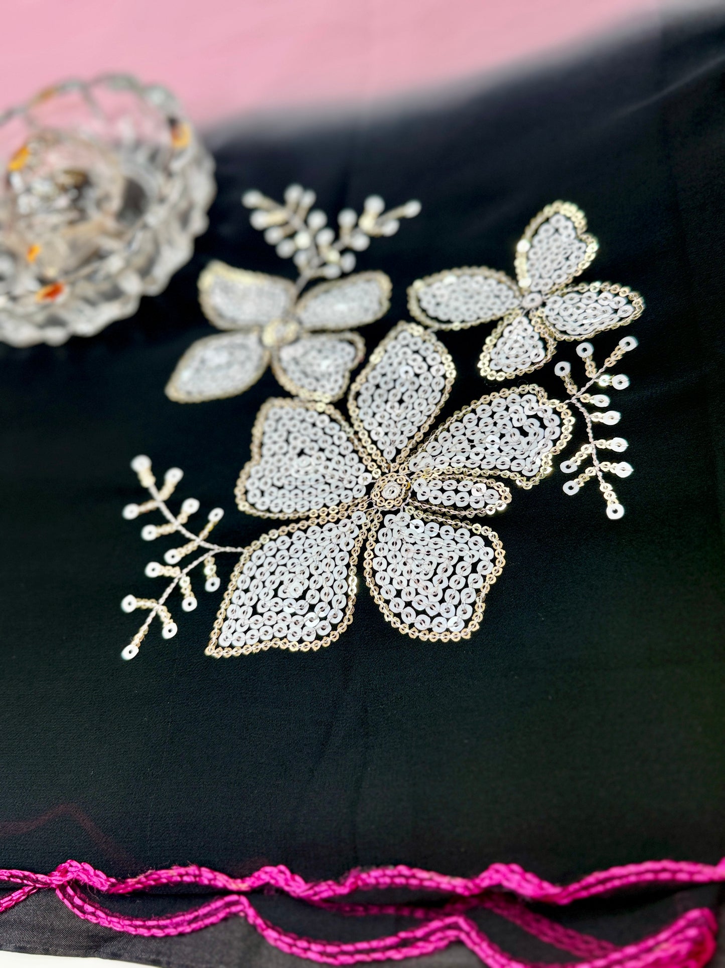 Georgette Saree with Embroidery Work and Satin Blouse for Women