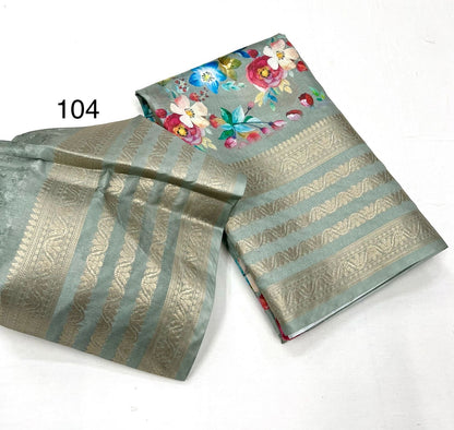 Soft Dola Silk Sarees digital floral print Jacquard weaving border