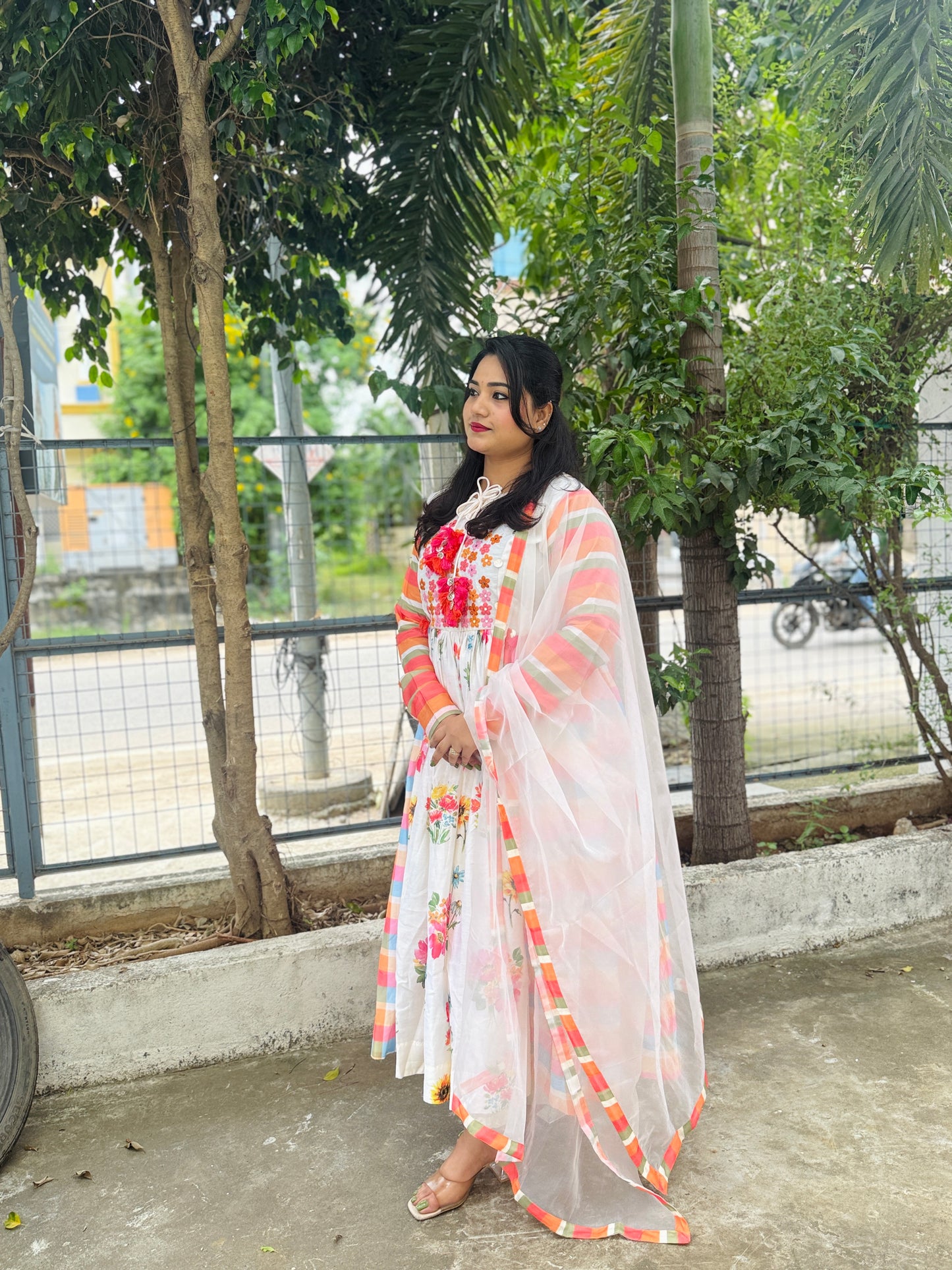 Soft Chanderi Kurta Pant with Organza Dupatta Set for Women – Embroidery & Digital Print – M to XXL