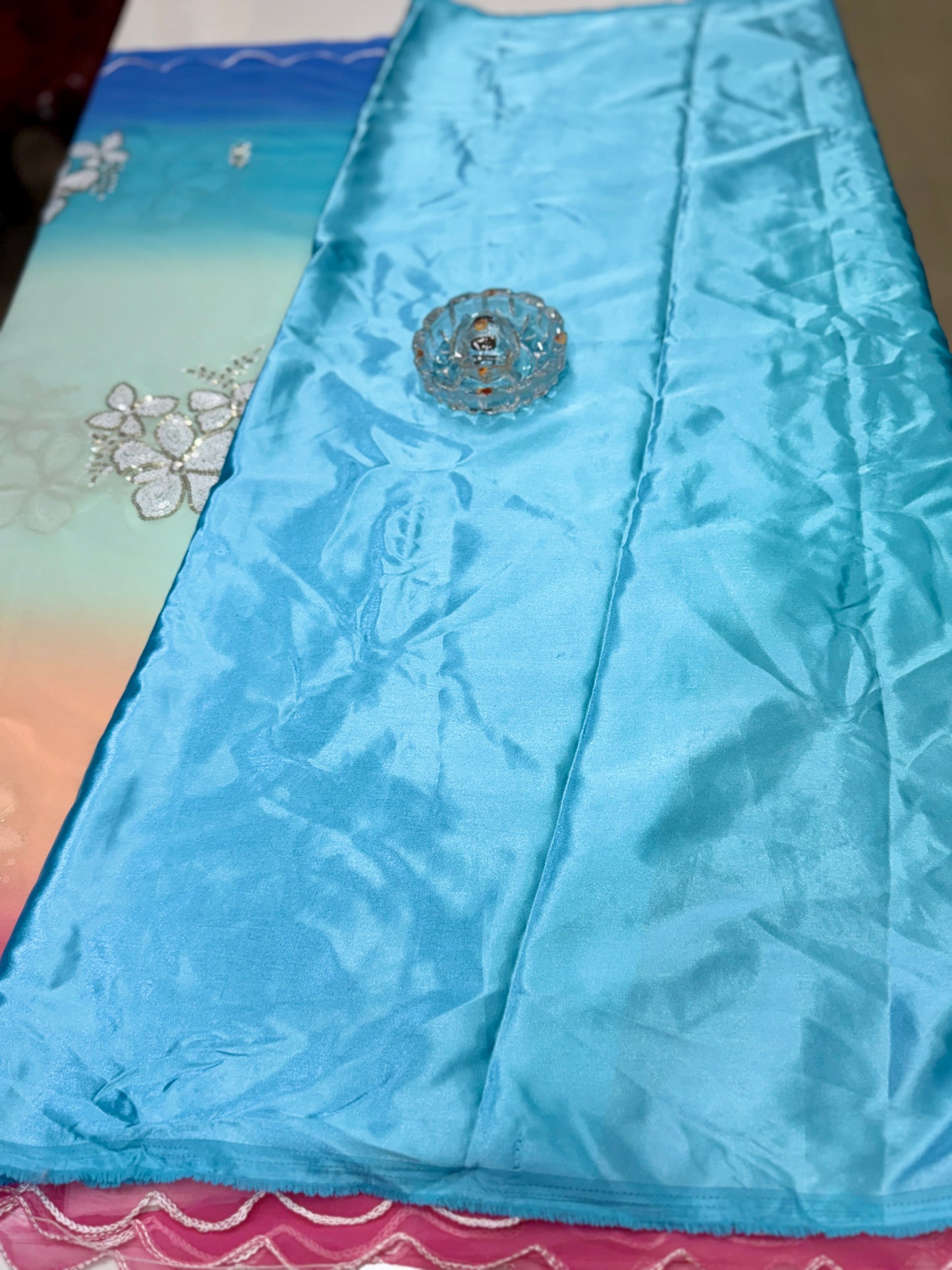 Georgette Saree with Embroidery Work and Satin Blouse for Women