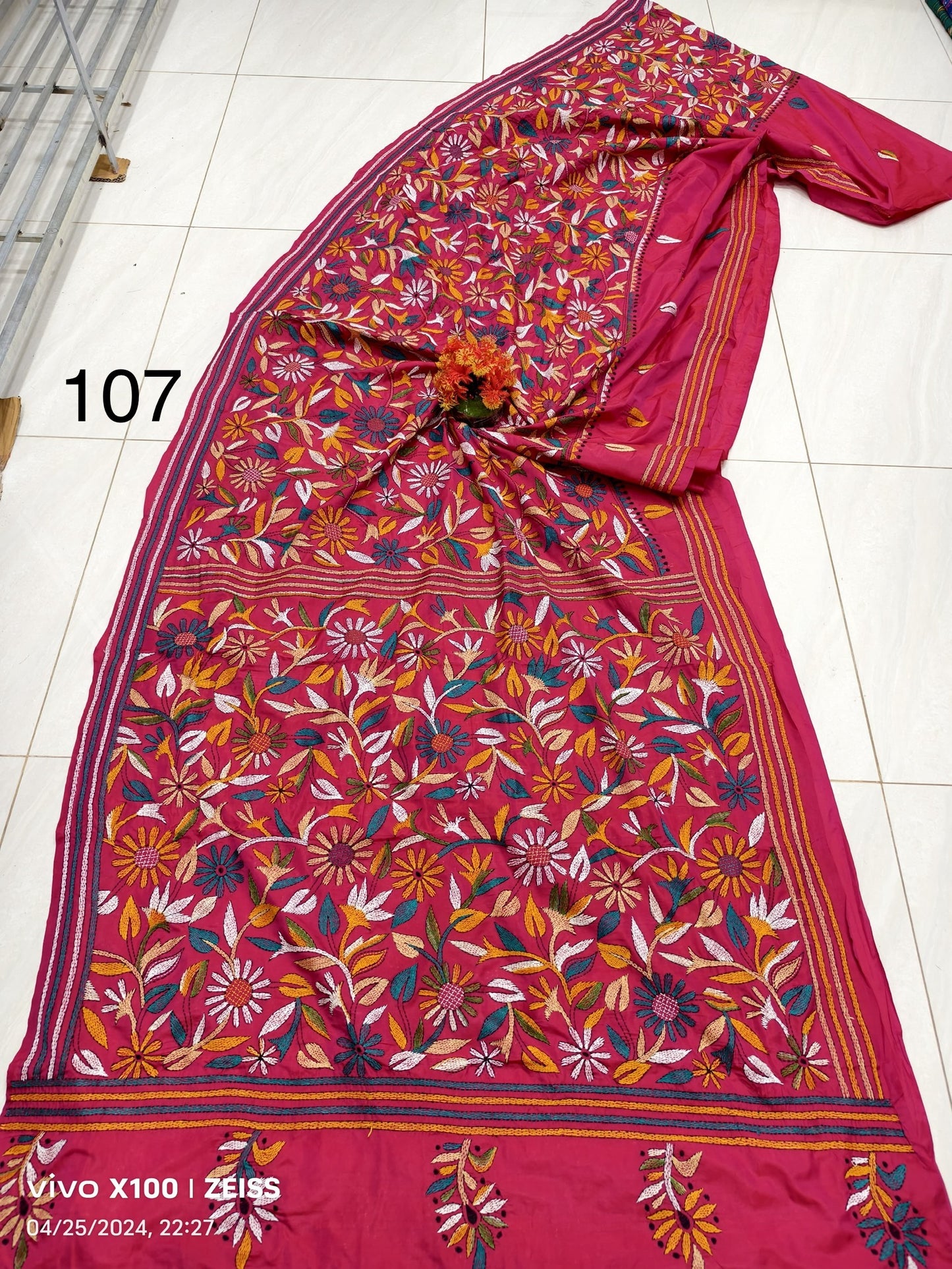 Blended Bangalore Silk Saree for Women with Kathastitch Embroidery – With Blouse Piece
