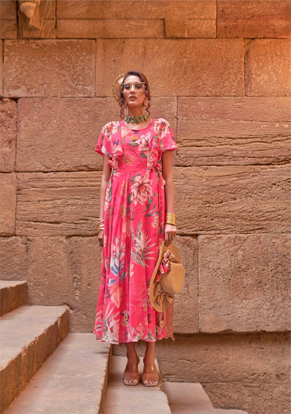 Premium Chiffon Floral One-Piece Dress – Women’s Summer Wear (L to 3XL)